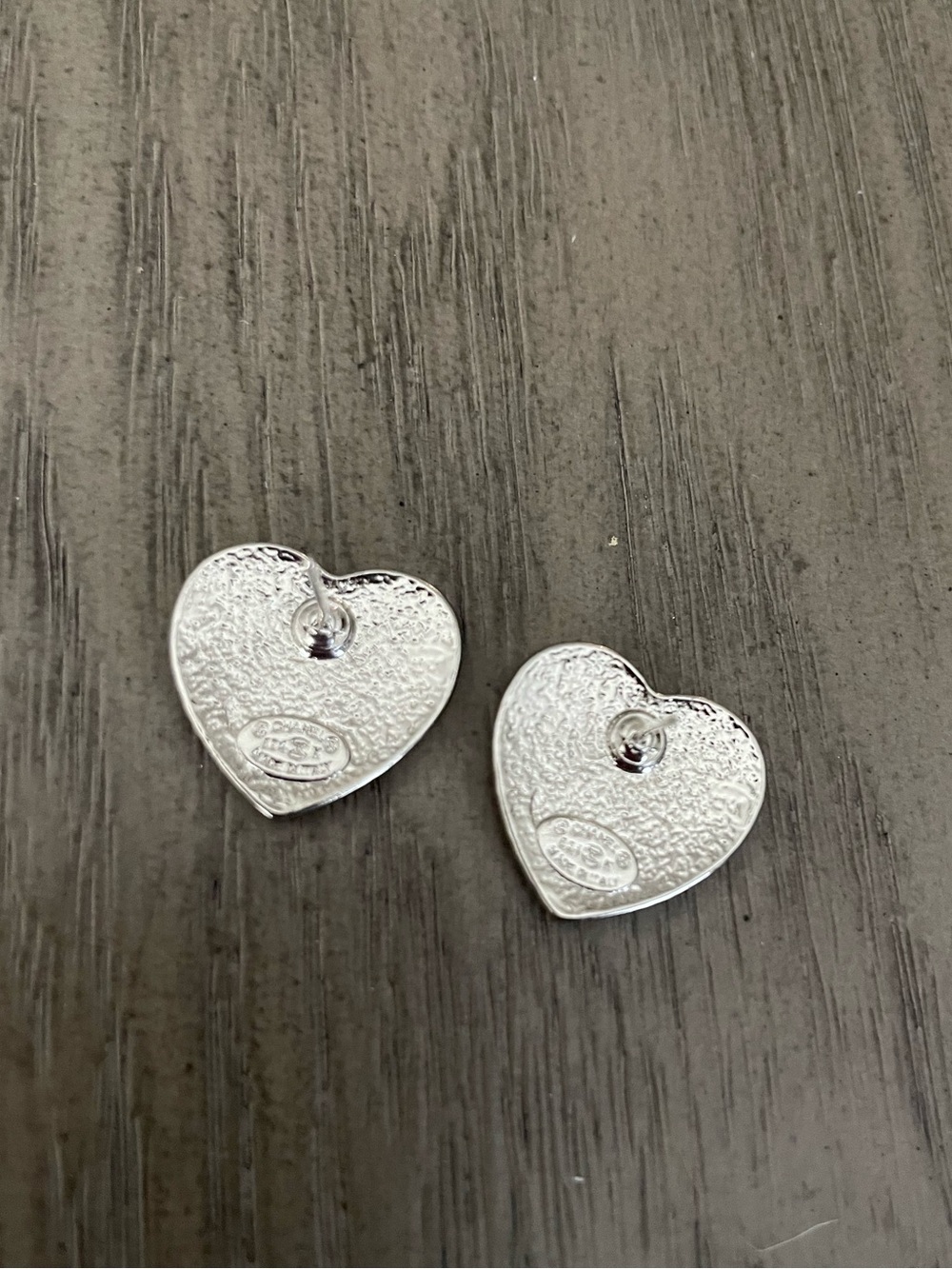 Upcycled Blue Heart CC Enamel Earrings - Picture 4 of 4